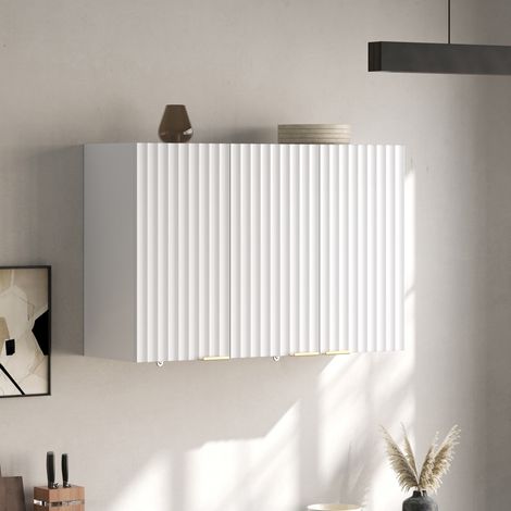Armario de pared (90x29x60 cm), de 3 puertas, almacenaje cerrado, diseño moderno, MDF blanco (1/5)