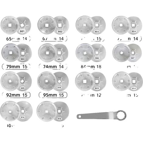 Kit di attrezzi per la rimozione del filtro dell'olio da 15 pezzi, in lega di alluminio, universale, a basso profilo, con elevata capacità di coppia. (1/5)
