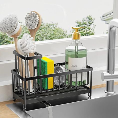 Étagère de cuisine en acier inoxydable, étagère murale et étagère d'évier – Noir –
