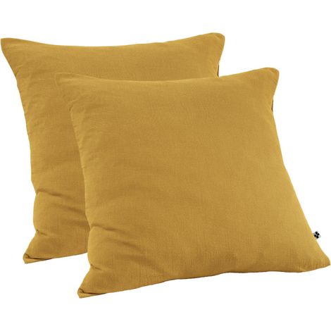 Lot 2 taies d'oreillers 60x60 cm double gaze de coton jaune - PEPA 1 (1/5)