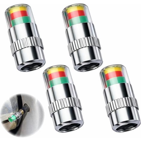 4 Pcs Bouchons De Valve avec Indicateur De Pression des Pneus pour Voitures Motos Vélos Accessoires Automobiles Universels 3 Couleurs (1/5)