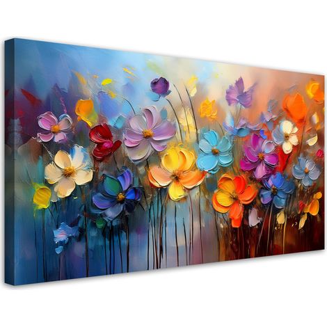 Tableau déco Fleurs peintes colorées 80x40 (1/5)