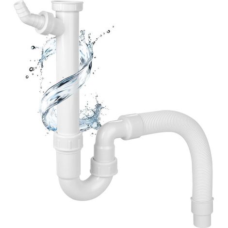 Siphon Evier Cuisine, Siphon à Tube Flexible, Raccord Universel G 1 1/2",Evacuation Evier, Tuyau Flexible Avec 1 Raccord Pour Appareils Ménager (1/5)