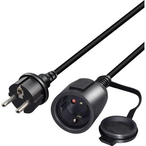 RIIEYOCA Schuko-Verlängerungskabel, europäisches Schuko-Verlängerungskabel (Stecker auf Buchse), 16 A, 250 V, 2-poliger Netzstecker mit Schutzkontakt und Schutzkappe für PDU/USV, Schwarz, 2 m (1/5)