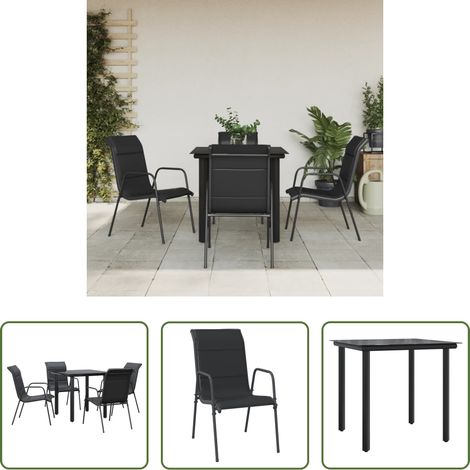 vidaXL Chaises de jardin - Ensemble à manger de jardin 5 pcs noir textilène et acier (1/5)