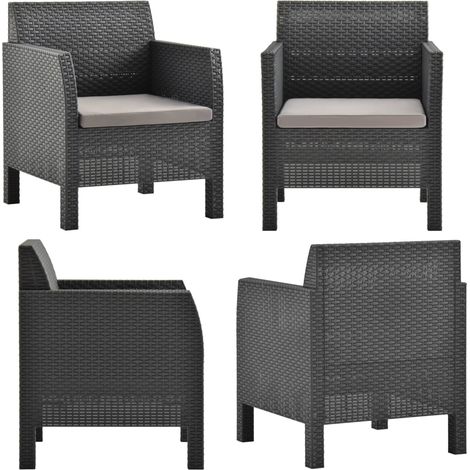 Chaise de jardin avec coussin PP Rotin Anthracite - Chaise De Jardin - Chaise Extérieure - Mobilier De Jardin - Fauteuil De Jardin - Coussin Résistant Aux UV - Home & Living (1/5)