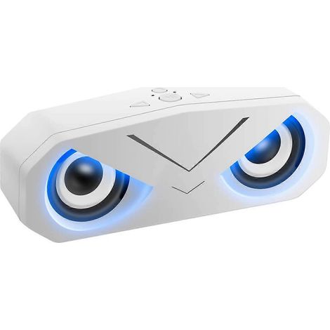 Enceinte sans fil Bluetooth 5.0 2000 mAh avec basses profondes, lumières LED, caisson de basses, entrée auxiliaire et carte TF, stéréo (blanche) (1/5)