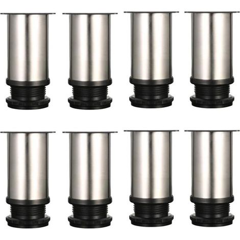 Lot de 8 Pieds de meubles, réglables Pied pieds de meubles - Chrome Métal - Hauteur réglable (Total: 80-95mm)