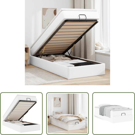 Cadre de lit - Cadre de lit ottoman avec matelas blanc 100x200 cm similicuir (1/5)
