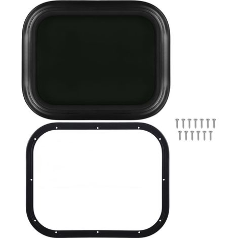 Fenêtre fixe pour camping-car, 500 x 300 mm, en alliage d'aluminium, coin rond noir étanche avec anneau pour caravane de camping-car pour une épaisseur de paroi de 33 à 38 mm/1,3 à 1,5 pouces.