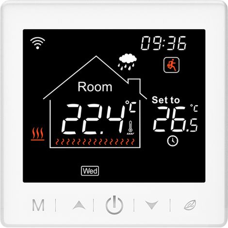 Thermostat Chauffage Sol Wifi 3,5 Pouces Ecran LCD Programmable Hebdomadaire Commande Vocale Google Home (1/5)