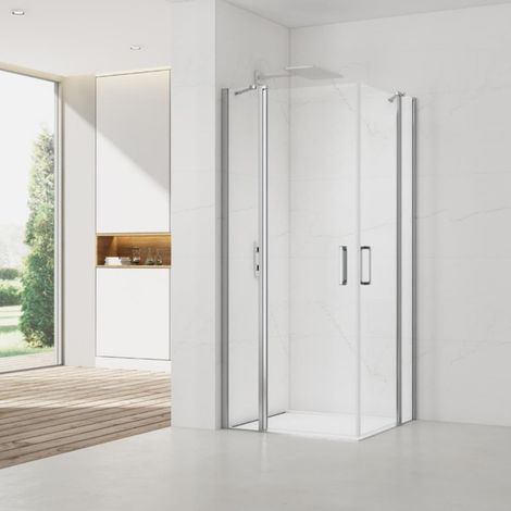 Swiss Aqua Technologies Puertas de ducha pivotantes de esquina Fusion Acces 100x80cm antical con perfiles cromados brillo (SATFUDP10080-SET)