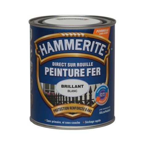 Deco Fer Forge – Peinture Hammerite 0.75L blanc brillant – Application directe sur rouille – Protection jusqu'à 8 ans – Pour surfaces métalliques extérieures
