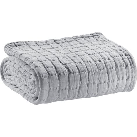 Plaid en Coton Stonewashed Perle 130 x 200 cm Jeté de Canapé Doux et Décoratif - PANGIVO (1/2)