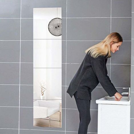 Specchio decorativo rettangolare autoadesivo in vetro per pareti, ideale per arredamento casa, camera da letto, soggiorno e porte (vetro satinato normale, 20x20 cm, 4 pezzi)