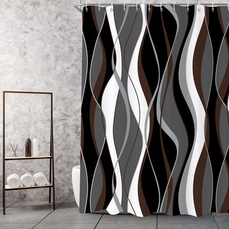 Rideau de Douche, 90x180cm, Moderne Abstrait Noir Gris Blanc Marron Ombre Rayé Art Minimaliste Imperméable Rideau de Salle de Bain Lavable en Machine avec Crochets (1/5)