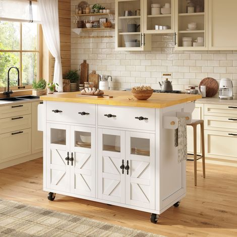 Îlot de cuisine haut de gamme, desserte multifonctionnelle avec grand espace de rangement, buffet mobile, chariot de cuisine pour salle à manger, salon, cuisine, avec freins et étagères réglables, bla (1/5)