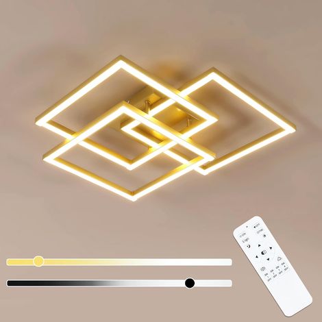 COMELY Plafonnier LED Dimmable Moderne, 40W 4500LM Lampe de Plafond LED Salon avec Télécommande, Luminaire Plafonnier Or Design Carré 3000K-6500K pour Cuisine Chambre,62CM (1/5)