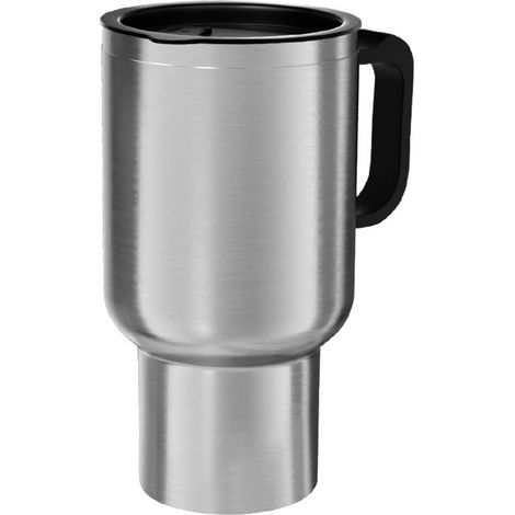 Taza térmica de viaje con función de calentamiento, 500 ml (17 oz), acero inoxidable plateado-negro, para coches, todoterrenos, camiones, oficinas, hogares y residencias estudiantiles. (1/5)