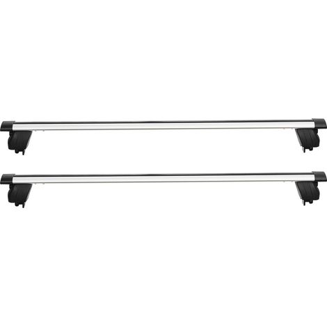 Barres de toit universelles, capacité 75 kg, compatibles rails de toit affleurants, espacement 180-1035 mm, aluminium verrouillable, pour chargement, canoë et coffre. (1/5)