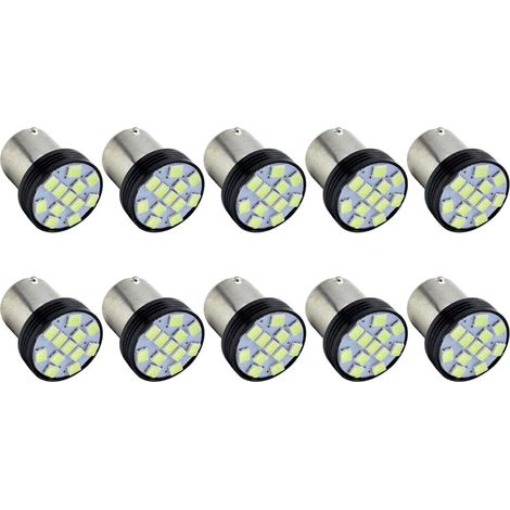 Lot de 10 ampoules LED 12 V BA15D 2835 12 SMD Chipset 6000 K Blanc LED Ampoule de rechange pour feux de recul clignotants arrière
