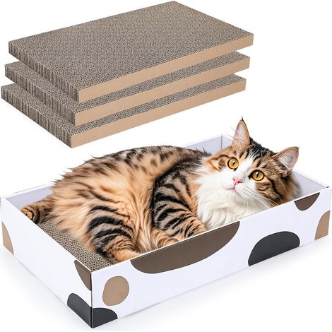 Griffoir Chat Carton 3 Pièces avec Boîte de Repos (1/5)