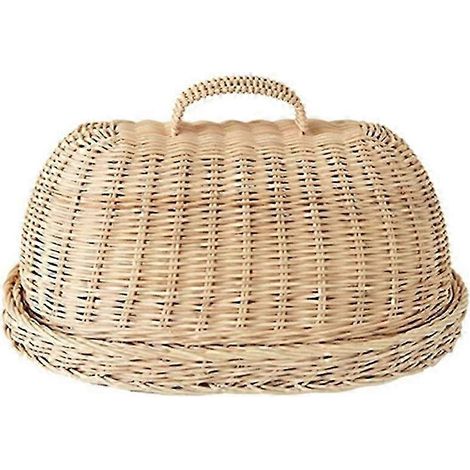 Plateau de rangement en rotin avec couvercle, paniers en osier tressés à la main, boîte de présentation pour pain, fruits, aliments et petit-déjeuner, pour 26 pièces (1/5)