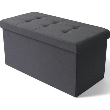 Pouf contenitore rettangolare in stoffa nero 76x38xH38 cm (1/5)