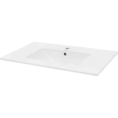 ECD Germany Lavabo en Céramique Blanc 810x465x175 mm avec Garniture de Vidage 1 1/4" Universel et Trop-Plein, Vasque Encastré, Design Élégant Moderne, Évier Lave-Mains pour Salle de Bain et Toilettes (1/5)