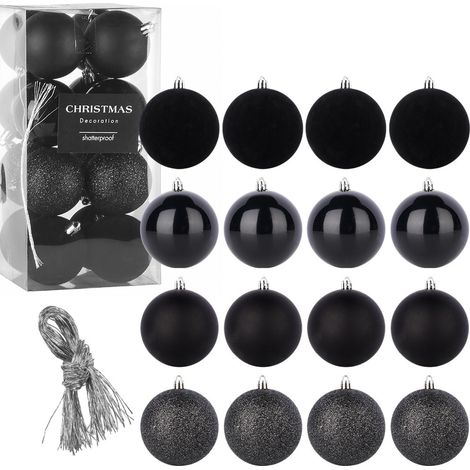 Schwarze, bruchsichere Weihnachtsbaumkugeln, Set, Weihnachtsdekoration, 6 cm, 16 Stück