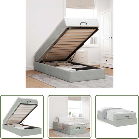 vidaXL Samt -  Ottoman-Bett mit Matratze Hellgrau 90x190 cm Samt (1/5)