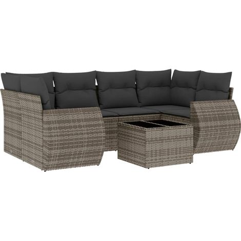 Salon de jardin avec coussins 7 pcs gris résine tressée (1/5)