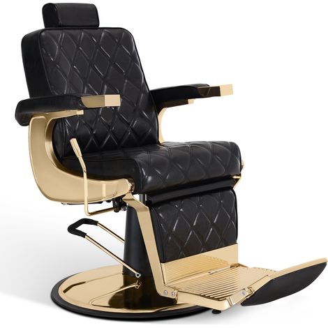 Barberpub Friseurstuhl mit Kopfstütze Kippbar, Friseureinrichtung mit Hydraulikpumpe 360° Drehbar, Bedienungsstuhl Höhenverstellbar, Barber Stuhl Friseurstühle Kunstleder, 9671 (Gold-Schwarz) (1/5)