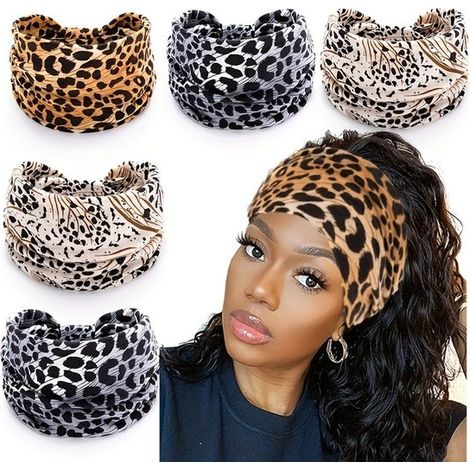 Fascia per capelli - Fascia larga da donna - Elastica e morbida - Adatta per attività quotidiane, feste e lavoro - Set da 5 (1/4)