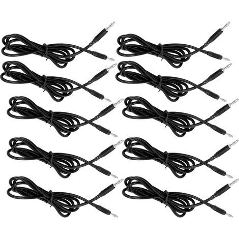 Jeu de 10 cordons de test banane, 4 mm mâle-mâle en laiton PA 32 A 1000 V, noirs, pour tests électriques (1/5)