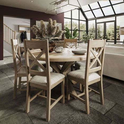 Table à manger ronde 150x78 cm en chêne massif - SUNDELI