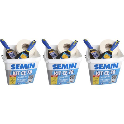Lot de 3 Kits en pâte pour la réalisation des joints de plaques de pâtre CE 78 Semin - composé de 2 couteaux, 1 bande à joint 75 ml et 15 kg d'enduit pour l'intérieur (1/5)