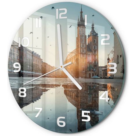 Horloge Murale Ronde Cadeau Original Verre Silencieuse pour Maison Salon Cracovie, Pologne fi 30 cm (1/5)