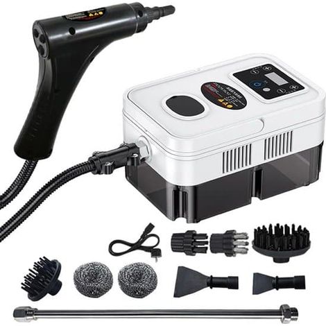 Nettoyeur vapeur, nettoyeur vapeur multifonctionnel haute puissance, 3500 watts de puissance, équipé de 3 têtes de brosse, nettoyeur vapeur haute pression 3 bars (blanc). (1/5)