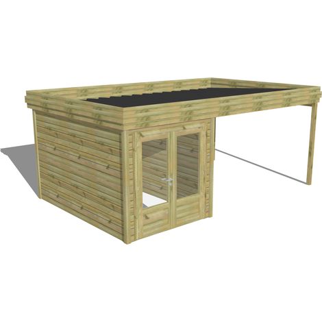 ABRI DE JARDIN bois Pin autoclave 27mm - 5,64x3,44m / 19,4m2 - Bac acier - Abri Français (1/5)