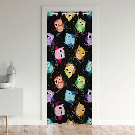 Cartoon Owl Rideau de Porte 86x203cm 3D Animaux Imprimer Rideaux Exterieur d'entrée Home Décoration Oiseaux Décoration Rideau Occultant Owls Design Noir Rideaux Interieur Salon Chambre - 86L X 203H cm (1/5)
