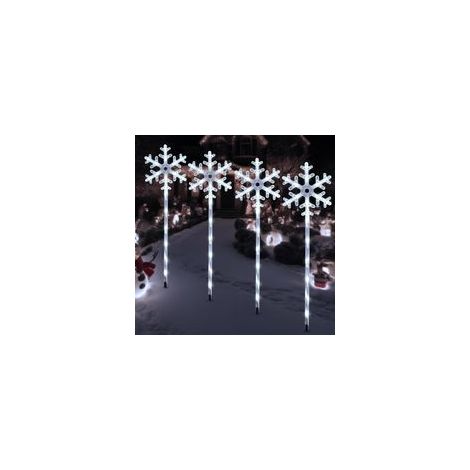 Luci natalizie solari a stringa per vialetti, decorazioni esterne a forma di fiocco di neve, luci da giardino XMS impermeabili con picchetti per patio, cortile, veranda, prato, set da 4 (bianche) - Cr