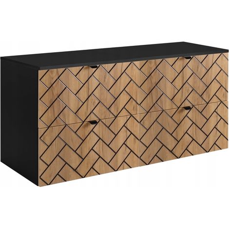 Rodan Waschbeckenunterschrank 120 cm, Braun Matt, 46 x 120 x 62,3 cm, mit schwarzer Waschtischplatte, feuchtraumgeeignet, Badmöbel Unterschrank