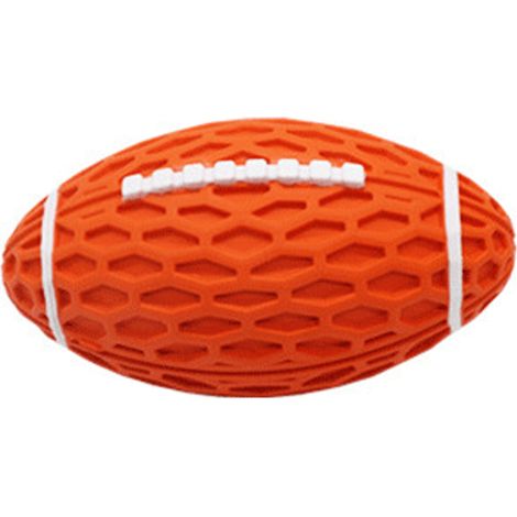 Balle à mâcher interactive en caoutchouc souple et résistant aux morsures pour chien, en forme de ballon de football couineur, idéale pour l'intérieur et l'extérieur. Taille S, orange. (1/5)
