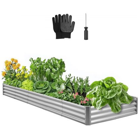 Cama Elevada de Jardín 360 x 120 x 29 cm Rectangular, Jardinería Elevada de Metal con Base Abierta para Cultivo de Flores Plantas Hierbas Huerto con Accesorios para Jardín Terraza Patio Balcón (1/5)