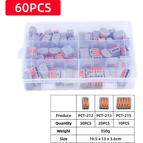 BRAVIX Bornes de Connexion Automatique, 60Pcs Connecteurs Electriques Rapide avec SPL-1/2/3/4/42/62 Levier-Ecrou Fil Connecteur Set Compact Bornier Electrique