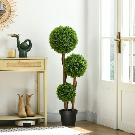 Albero di bosso artificiale con 3 sfere di foglie di bambù, vaso incluso, adatto per uso interno ed esterno, alto 110 cm, verde.