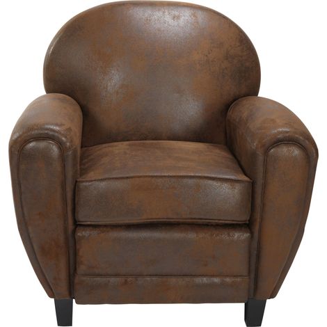 Fauteuil marron vieilli en microfibre - Club
