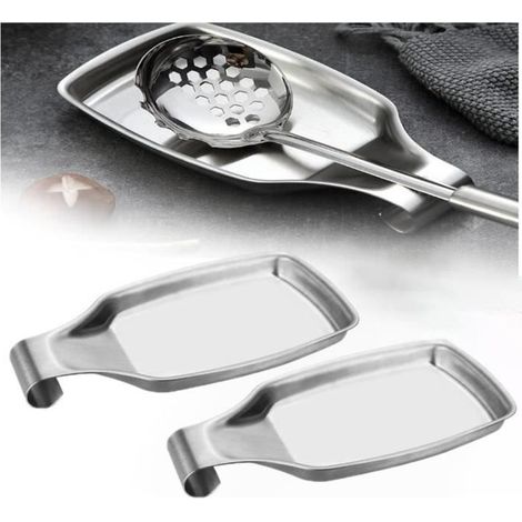 Porte cuillère - Cuisine - Acier inoxydable - 21x11cm - Support multifonctionnel - Argent (1/3)