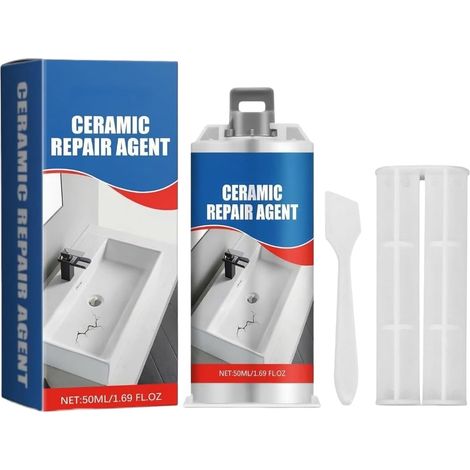 Kit de Réparation Baignoire Blanc, Kit Reparation Carrelage, Enduit de Rebouchage pour Porcelaine, Céramique et Acrylique, Répare Rayures, Fissures et Éclats, Tout-en-Un (1/5)